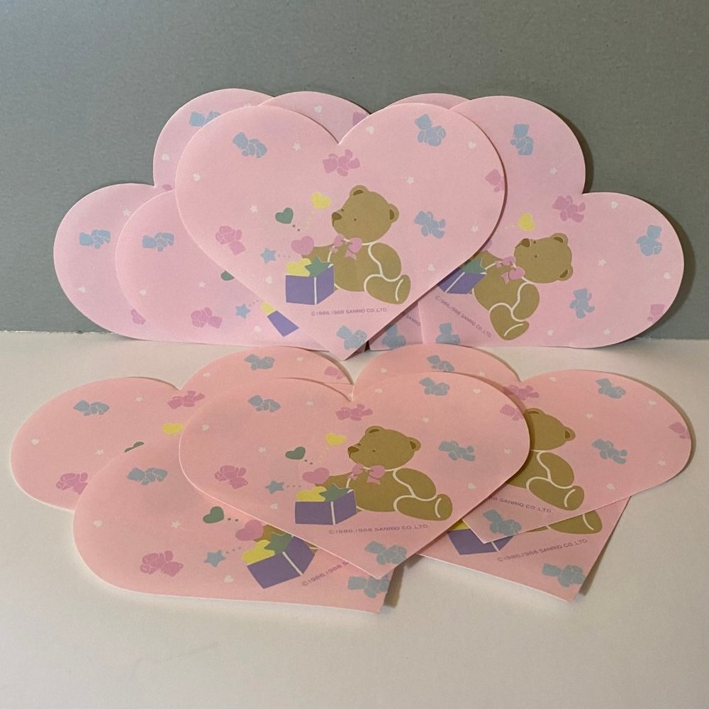 Vintage Sanrio 1988 Tweedle Dee Dee Bear Heart Stationery Paper - 10 Sheets